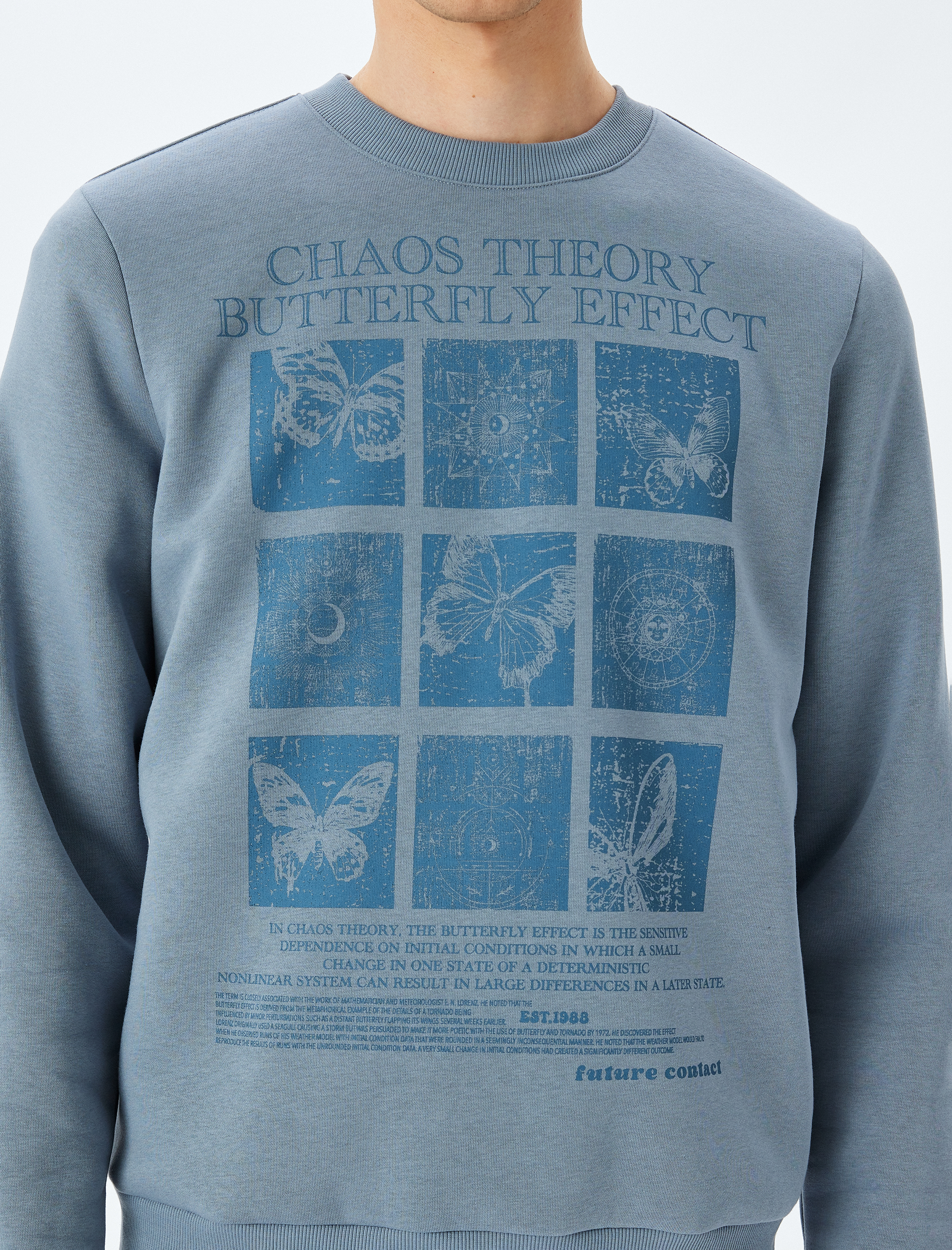   Bisiklet Yaka Pamuk Karışımlı Şardonlu Kelebek Baskılı Sweatshirt