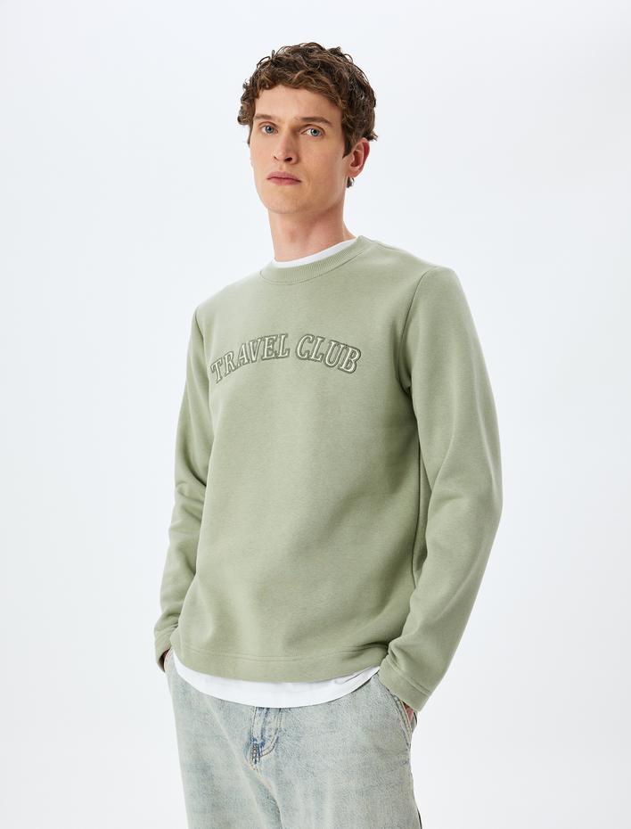  Bisiklet Yaka Pamuk Karışımlı Slogan İşlemeli Sweatshirt