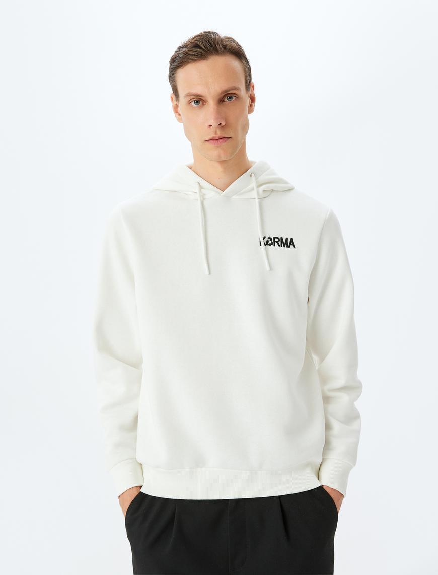   Pamuk Karışımlı Şardonlu Slogan Baskılı Kapşonlu Sweatshirt