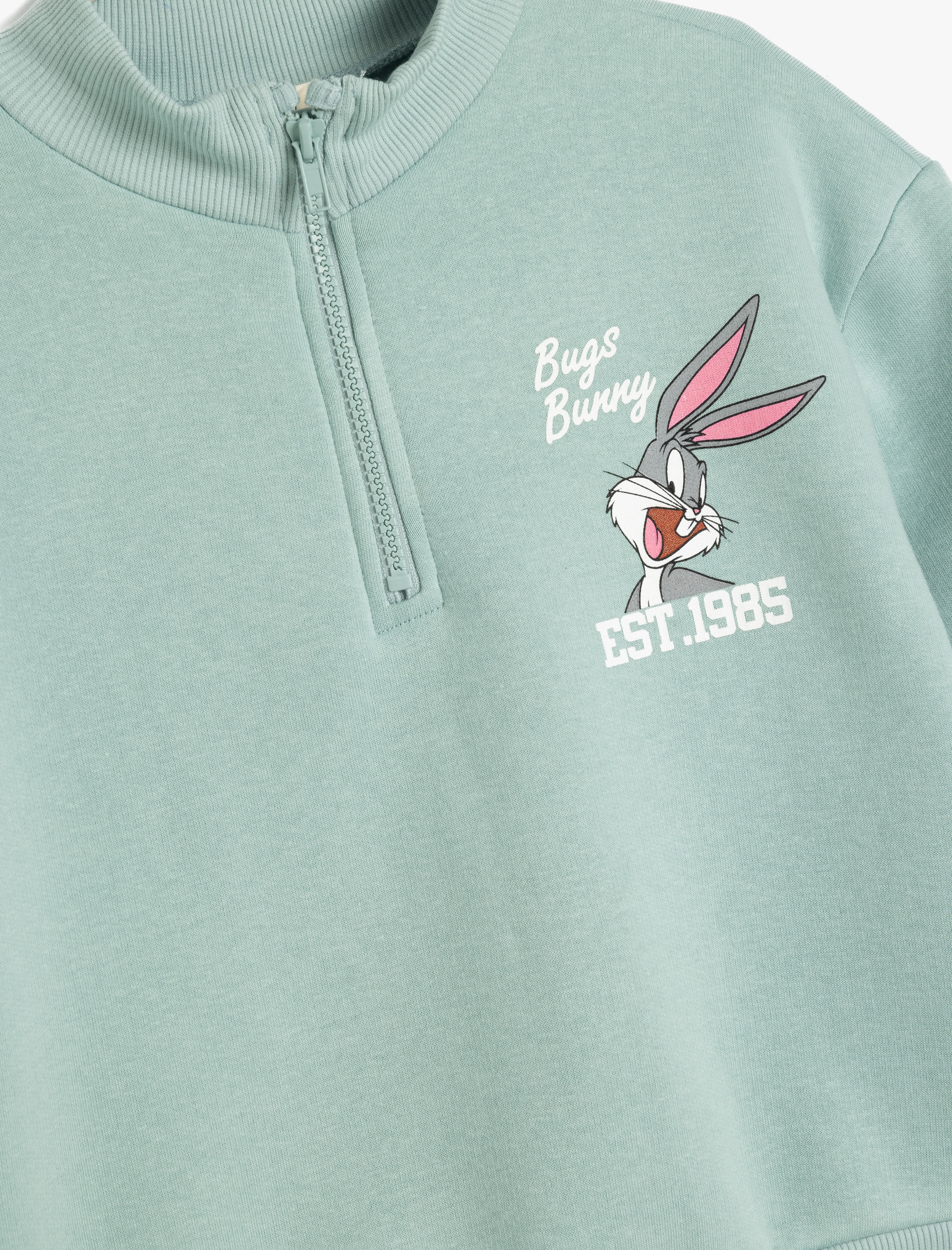  Kız Çocuk Dik Yaka Uzun Kollu Şardonlu Bugs Bunny Lisanslı Pamuklu Sweatshirt