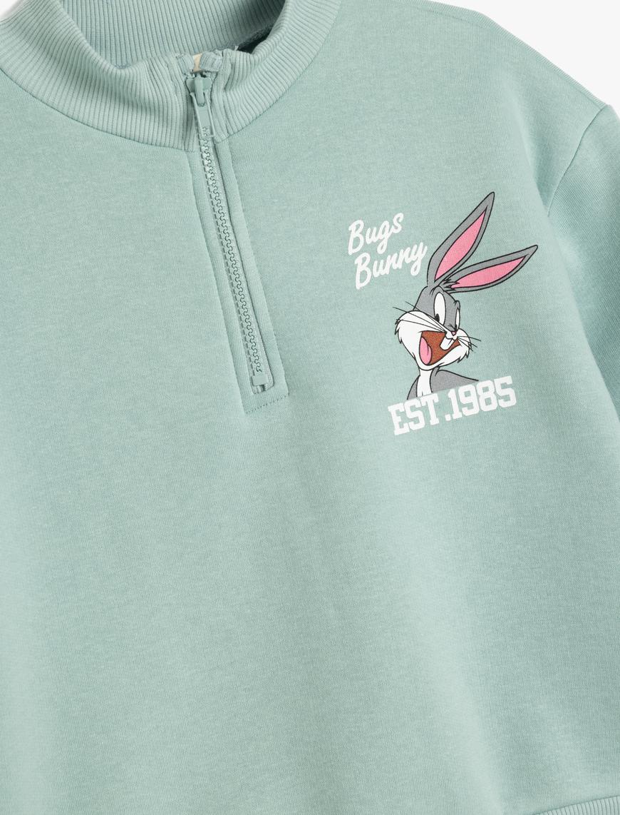  Kız Çocuk Bugs Bunny Sweat Lisanslı Uzun Kollu Dik Yaka Şardonlu