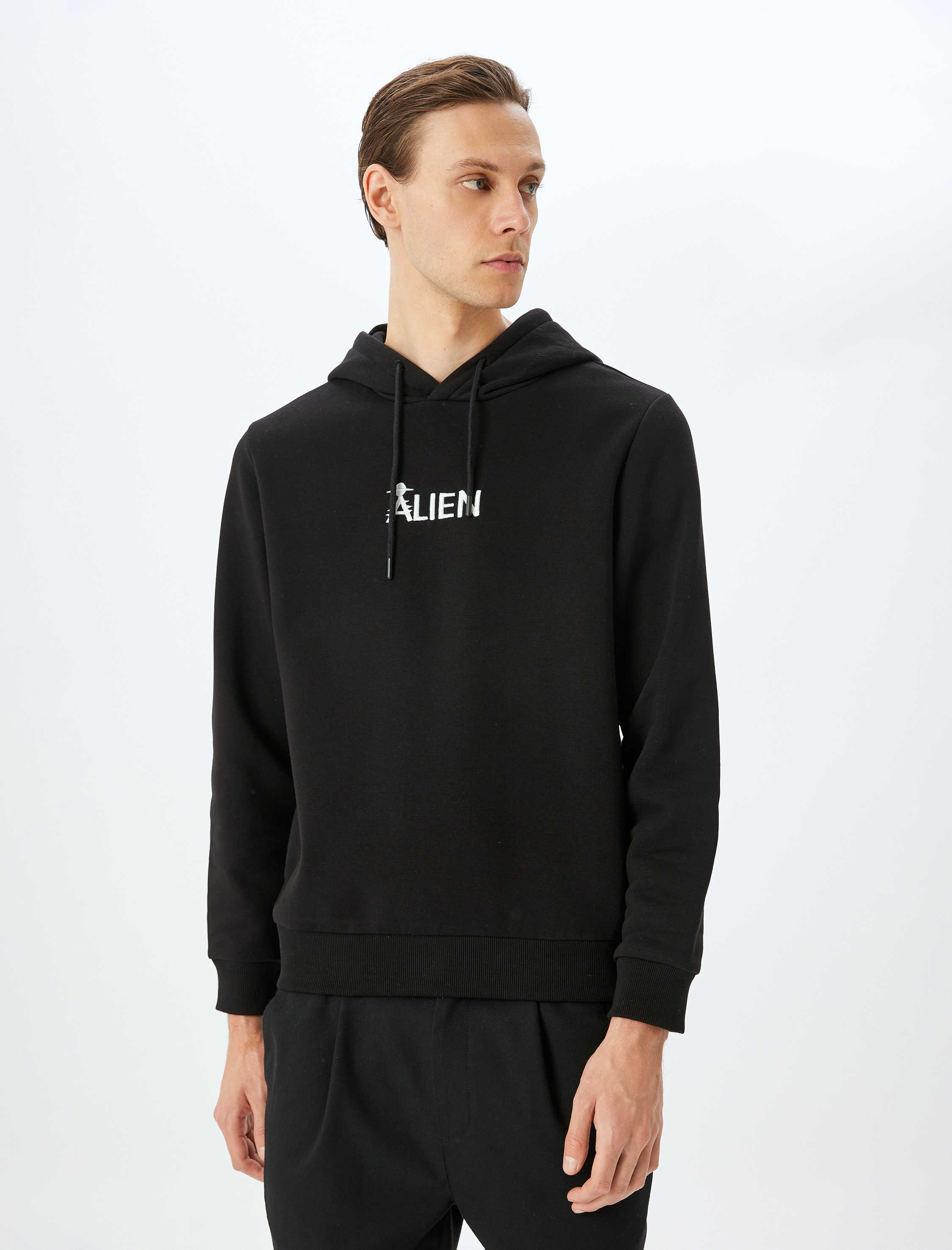   Şardonlu Pamuk Karışımlı Kapşonlu Slogan Baskılı Sweatshirt