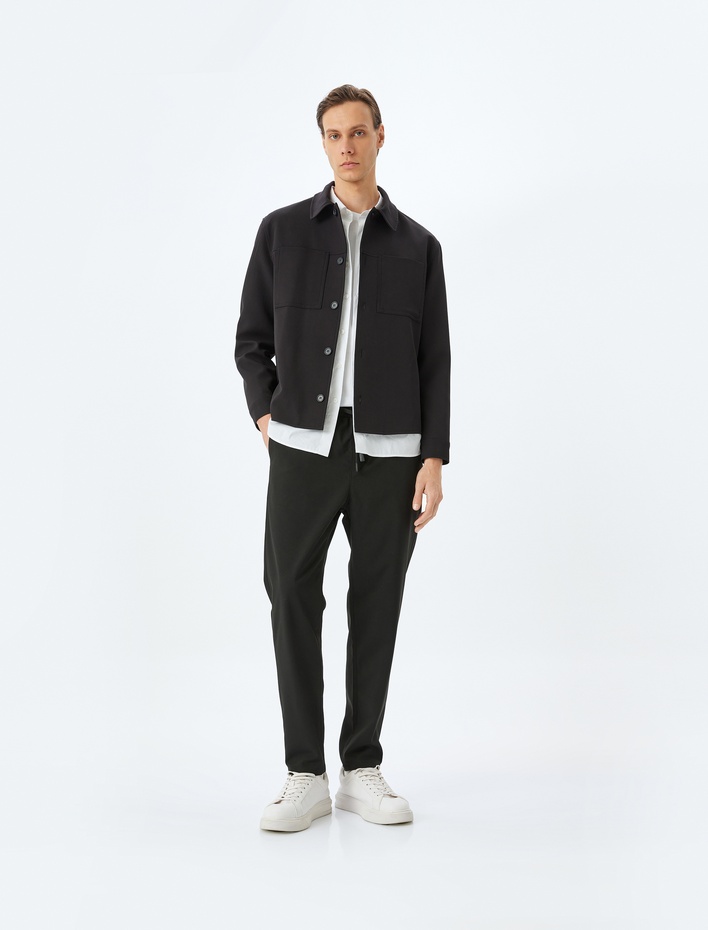  Slim Fit Cep Detaylı Viskon Karışımlı Beli Bağcıklı Pantolon