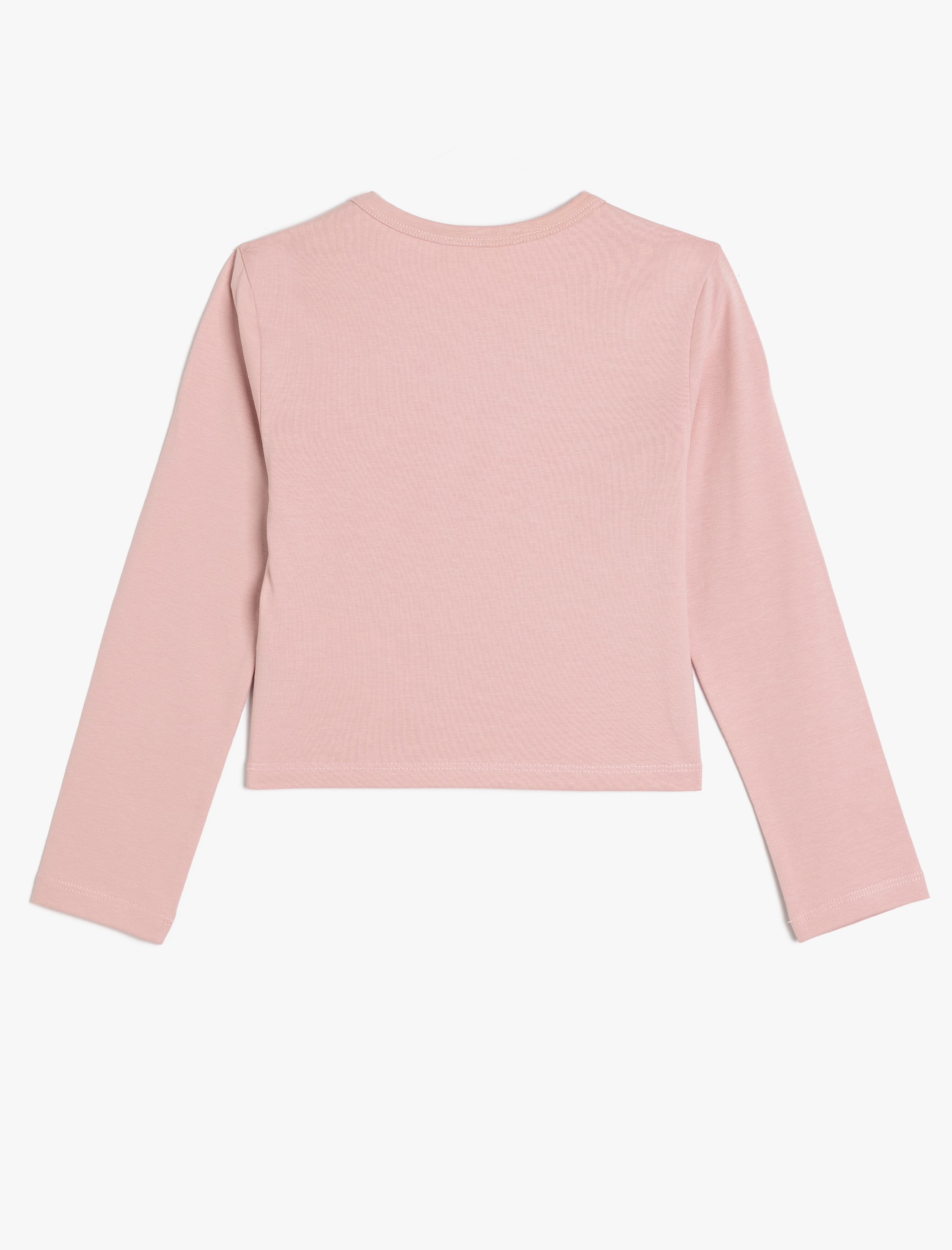  Kız Çocuk Crop Tişört Uzun Kollu Ayıcık Baskılı Bisiklet Yaka Pamuklu