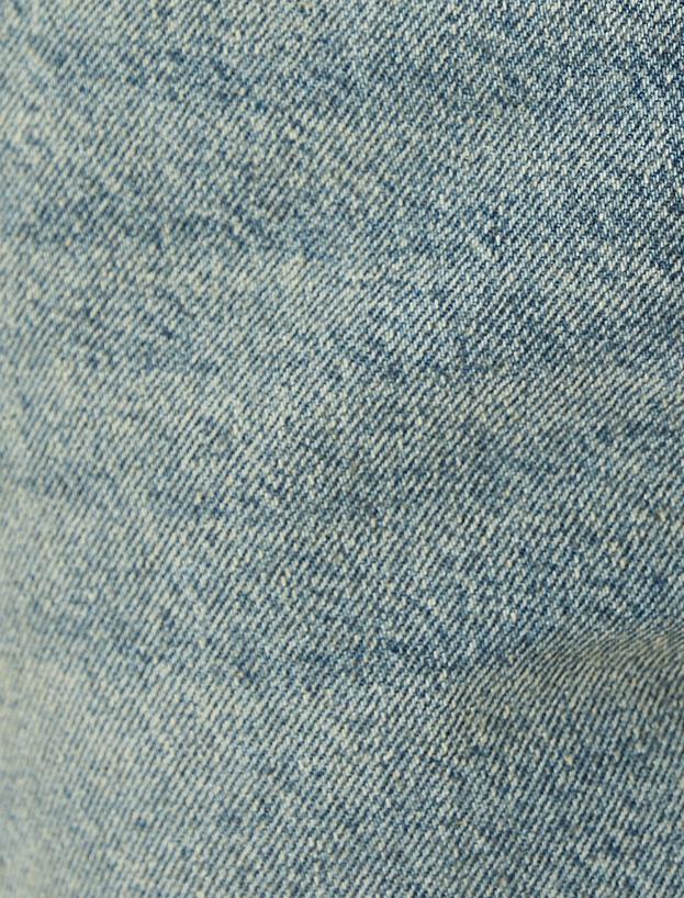 Düz Paça Normal Bel Düz Kesim Düğmeli Pamuklu Kot Pantolon - Straight Fit Jean_5