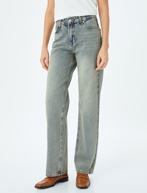 Düz Paça Normal Bel Düz Kesim Düğmeli Pamuklu Kot Pantolon - Straight Fit Jean_2