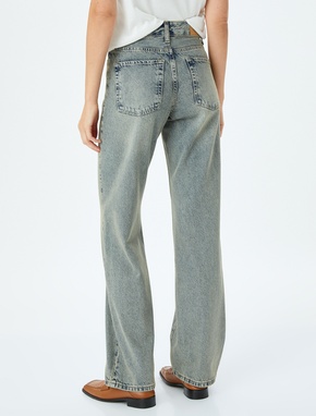 Düz Paça Normal Bel Düz Kesim Düğmeli Pamuklu Kot Pantolon - Straight Fit Jean_3