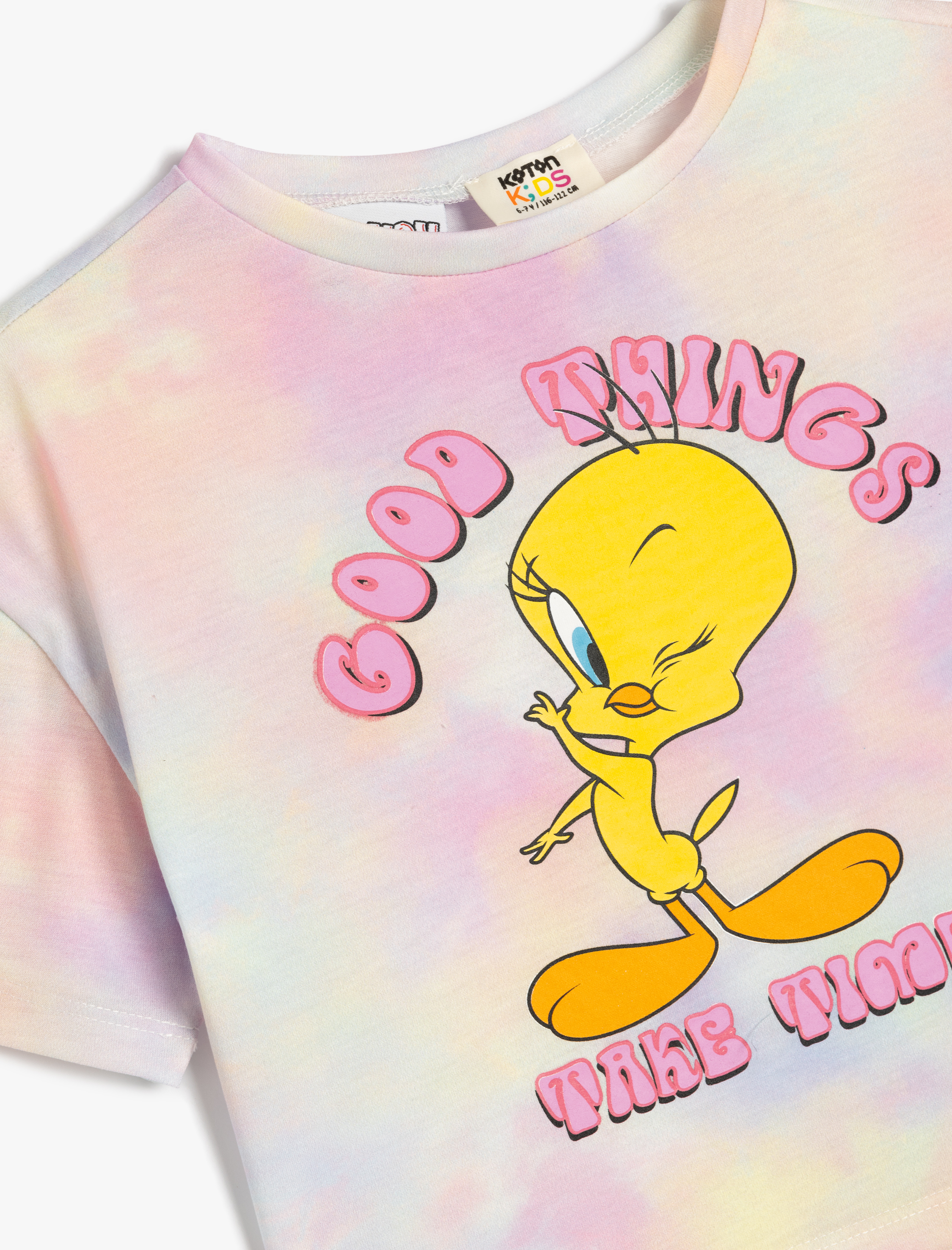  Kız Çocuk Tweety Tişört Lisanslı Kısa Kollu Baskılı Bisiklet Yaka