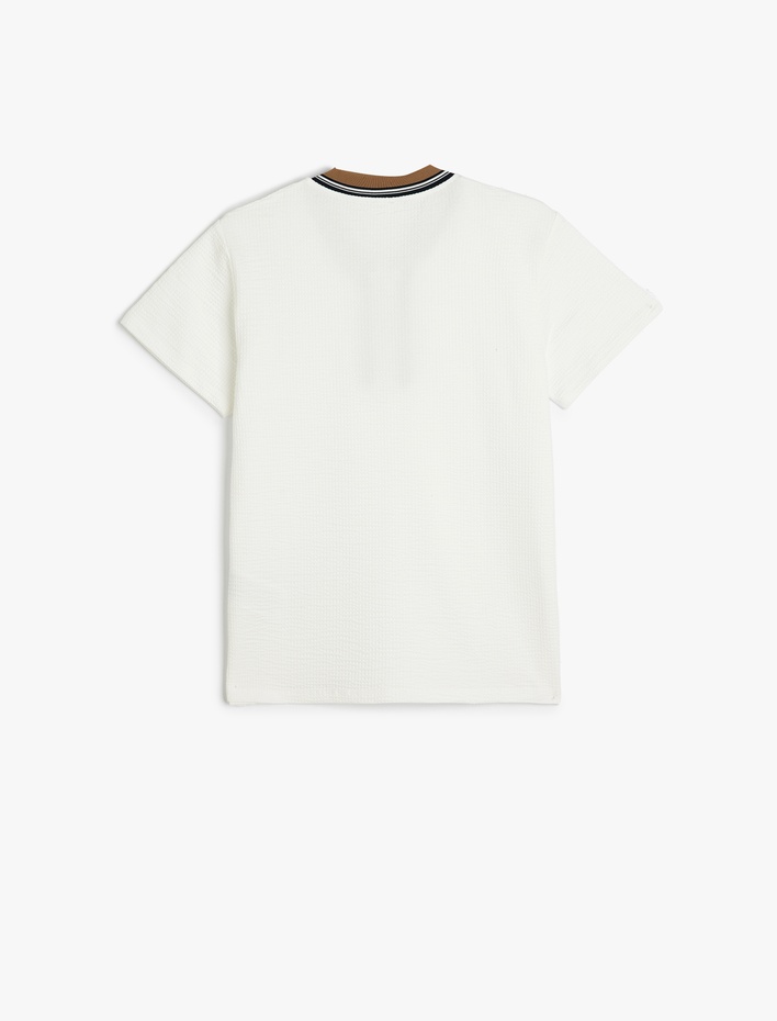 Erkek Çocuk Tişört Bisiklet Yaka Yarım Fermuarlı Kısa Kollu Şerit Detaylı Pamuklu