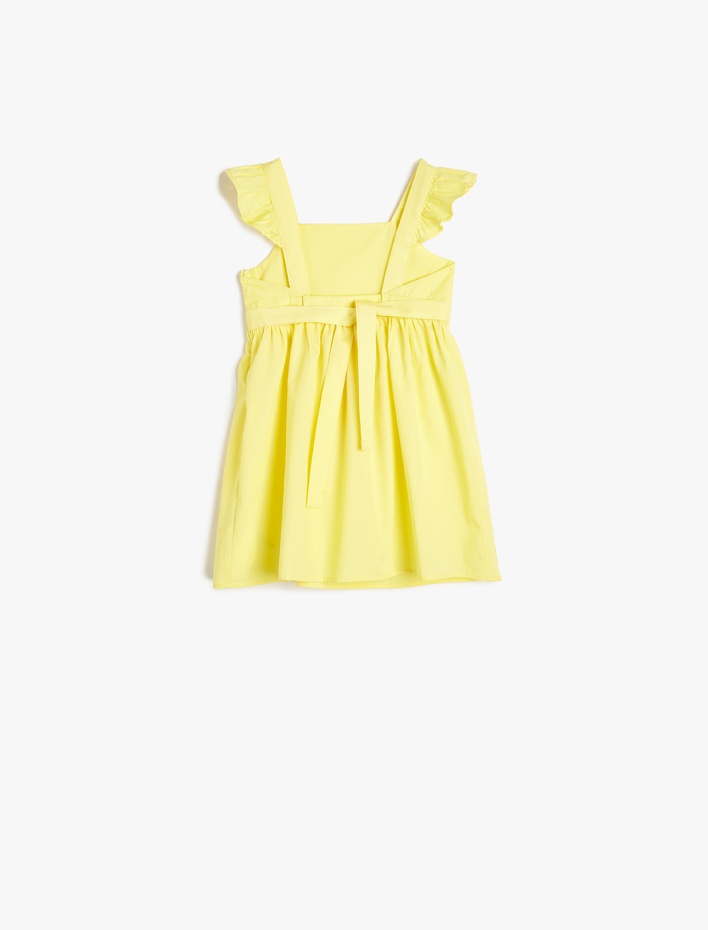 Kız Bebek Elbise Kelebek Kollu Beli Bağcıklı Pamuklu