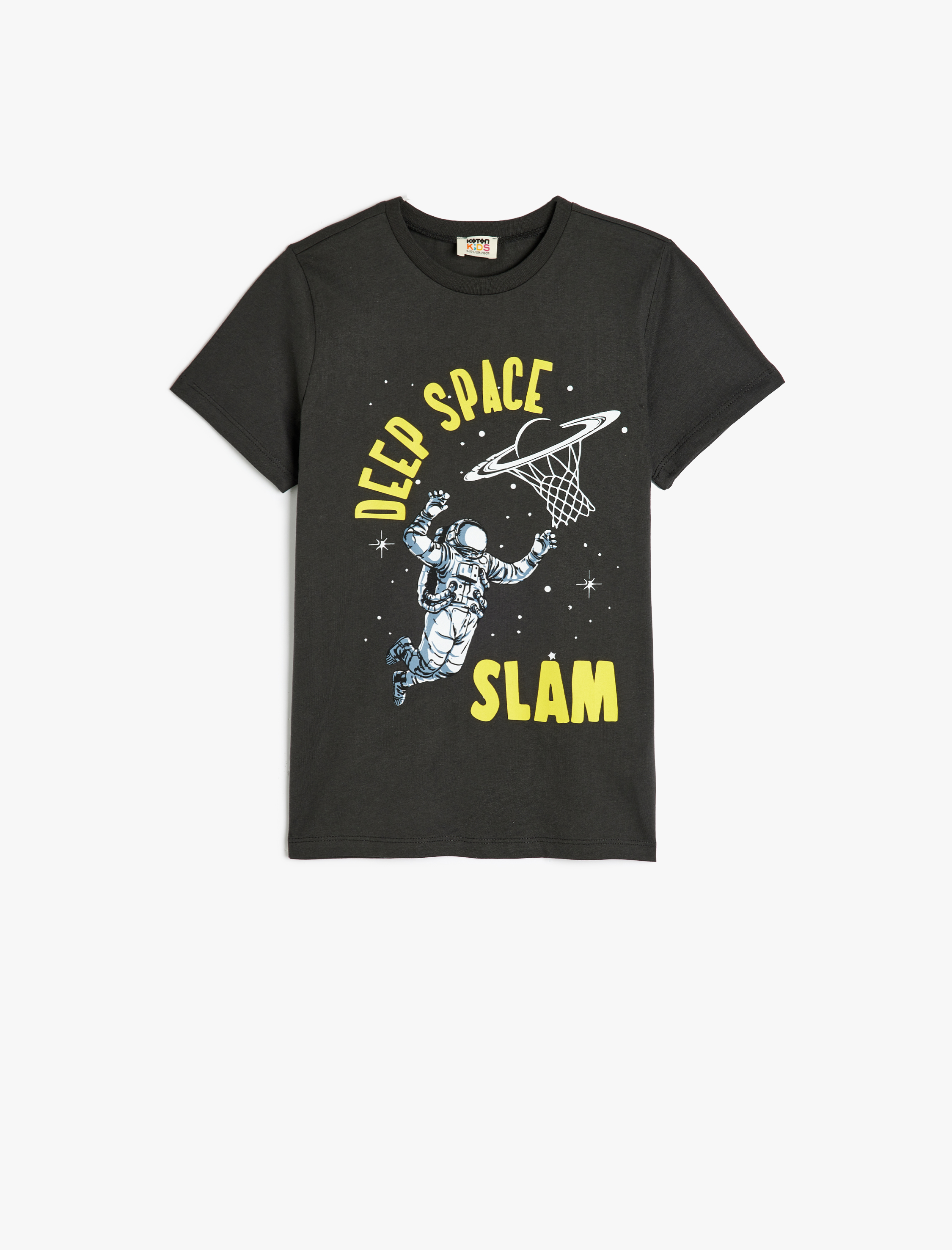  Erkek Çocuk Kısa Kollu Tişört Uzay Baskı Detaylı Bisiklet Yaka Pamuklu