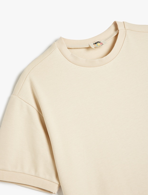 Oversize Basic Tişört Kısa Kollu Bisiklet Yaka Pamuklu_2
