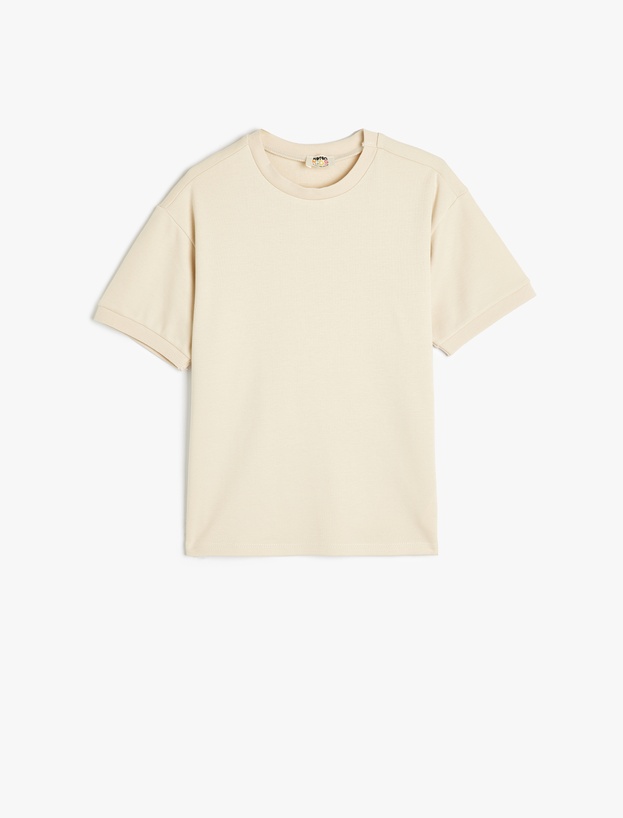 Oversize Basic Tişört Kısa Kollu Bisiklet Yaka Pamuklu_0
