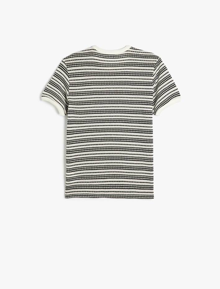  Bisiklet Yaka Kısa Kollu Regular Fit Pamuk Karışımlı Biyeli Çizgili Tişört