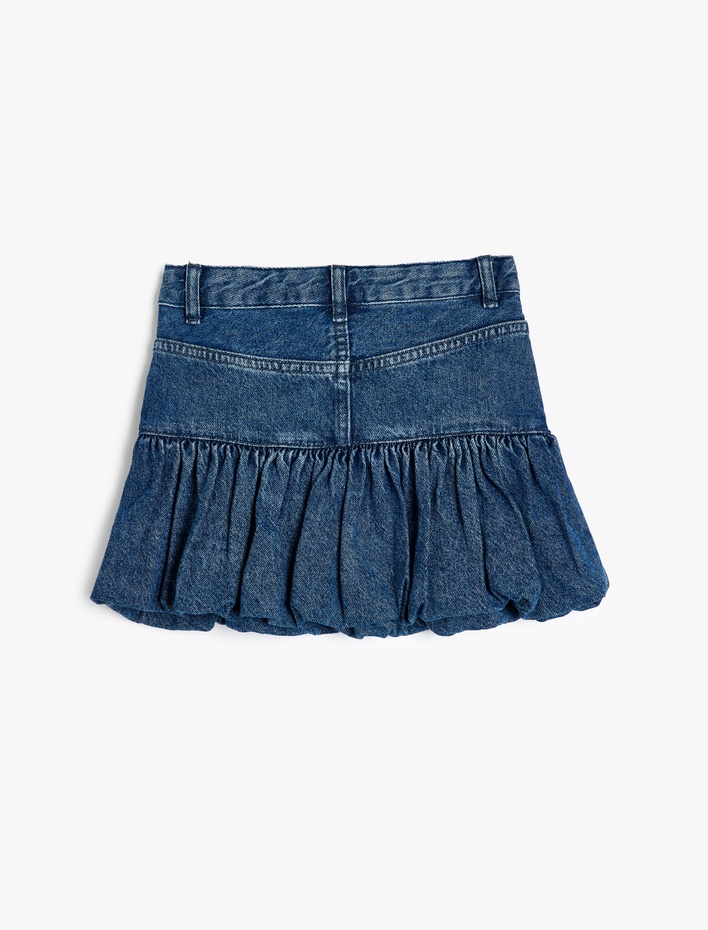 Kız Çocuk Kot Etek Pileli Cep Detaylı Pamuklu