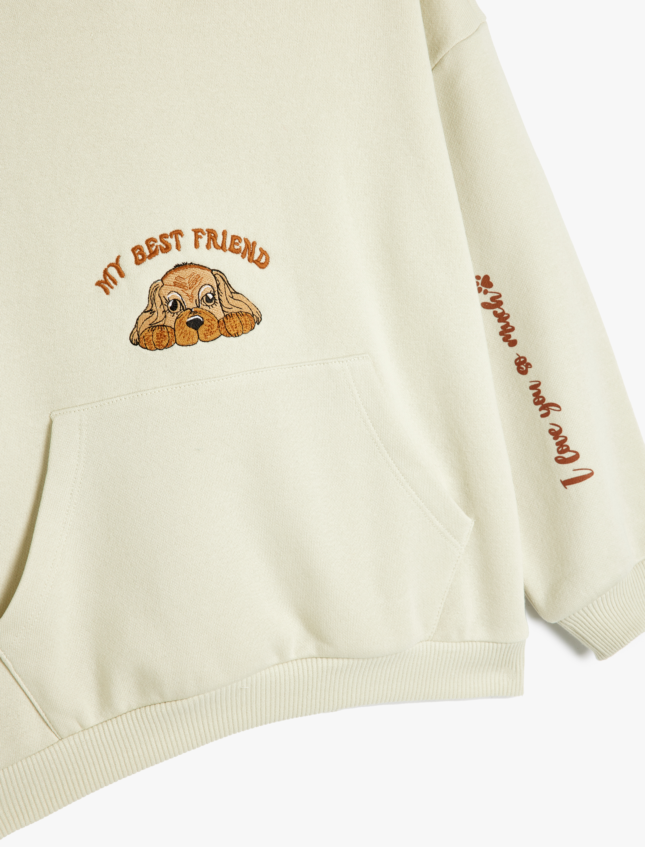  Kız Çocuk Kapşonlu Sweatshirt Kanguru Cepli Uzun Kollu Köpek Baskılı Şardonlu