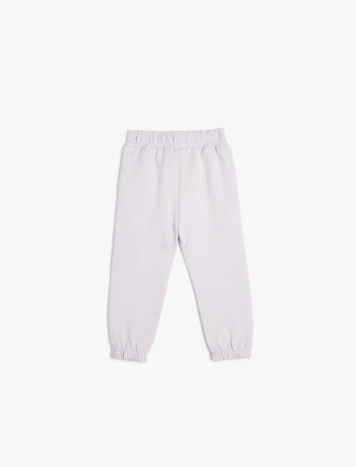 Kız Bebek Baskı Detaylı Beli Lastikli Şardonlu Pamuklu Jogger Eşofman Altı