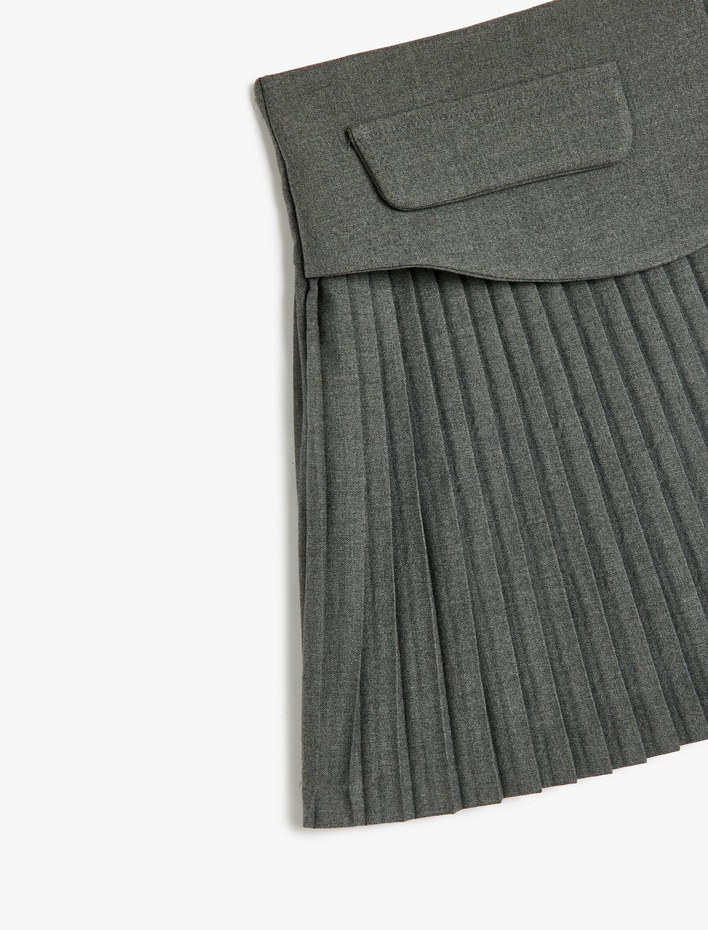 Kız Çocuk Pileli Etek Kapaklı Tek Cepli