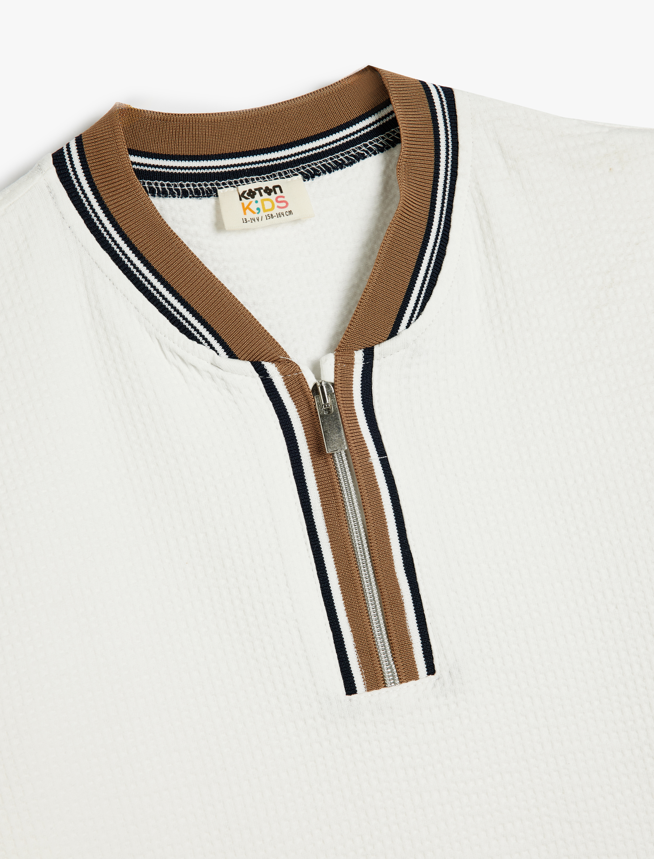  Erkek Çocuk Tişört Bisiklet Yaka Yarım Fermuarlı Kısa Kollu Şerit Detaylı Pamuklu