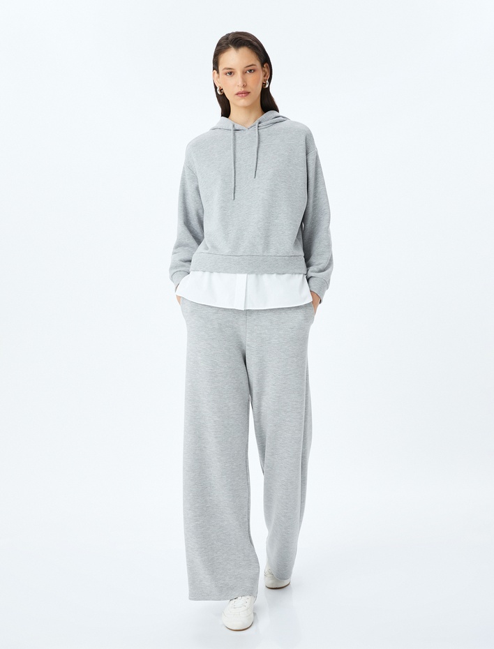  Çift Kumaş Kullanımlı Üç İplik Kapüşonlu Oversize Sweatshirt