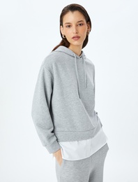 Çift Kumaş Kullanımlı Üç İplik Kapüşonlu Oversize Sweatshirt