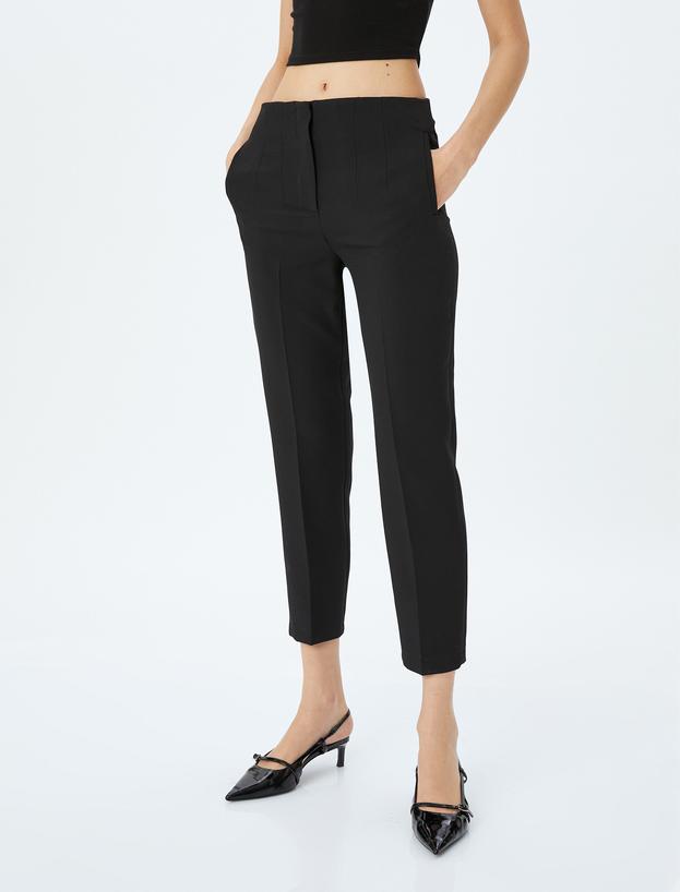 Slim Fit Yüksek Bel Cepli Cigarette Kumaş Pantolon_2