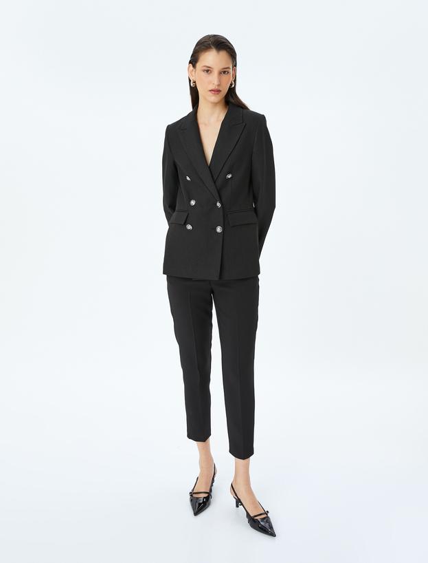 Slim Fit Yüksek Bel Cepli Cigarette Kumaş Pantolon_1
