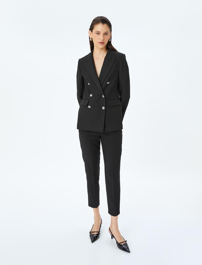  Slim Fit Yüksek Bel Cepli Cigarette Kumaş Pantolon