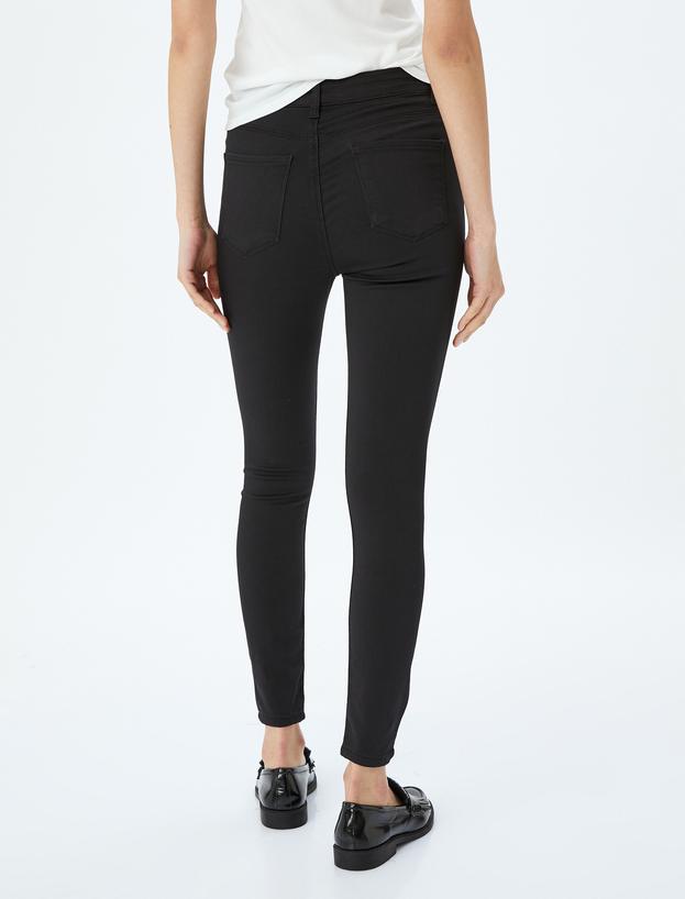 Yüksek Bel Skinny Fit Dar Paça Düğmeli Kot Pantolon - Skinny Fit Jean_3