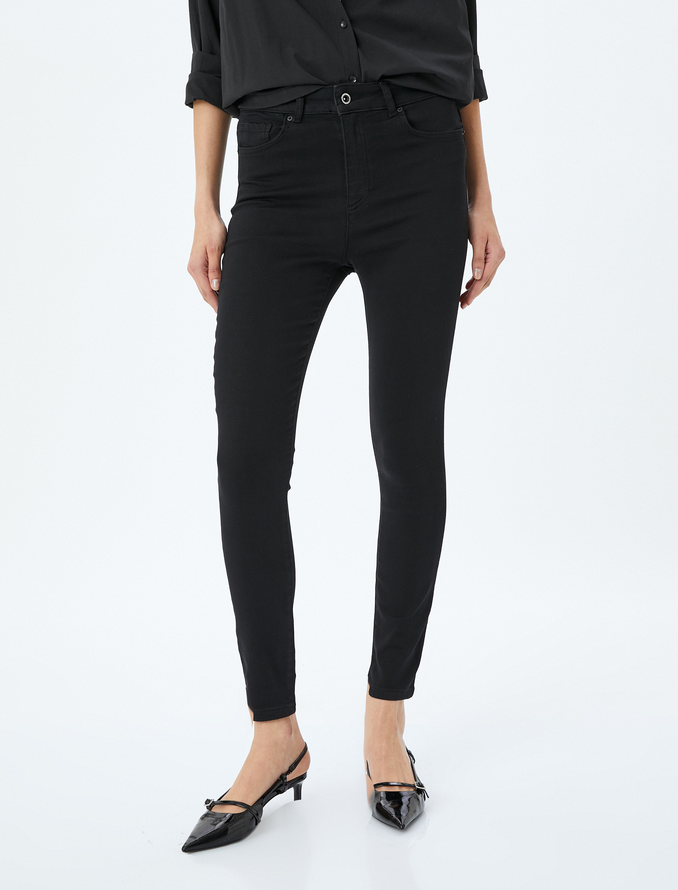   Yüksek Bel Skinny Fit Dar Paça Düğmeli Kot Pantolon - Skinny Fit Push Up Jean