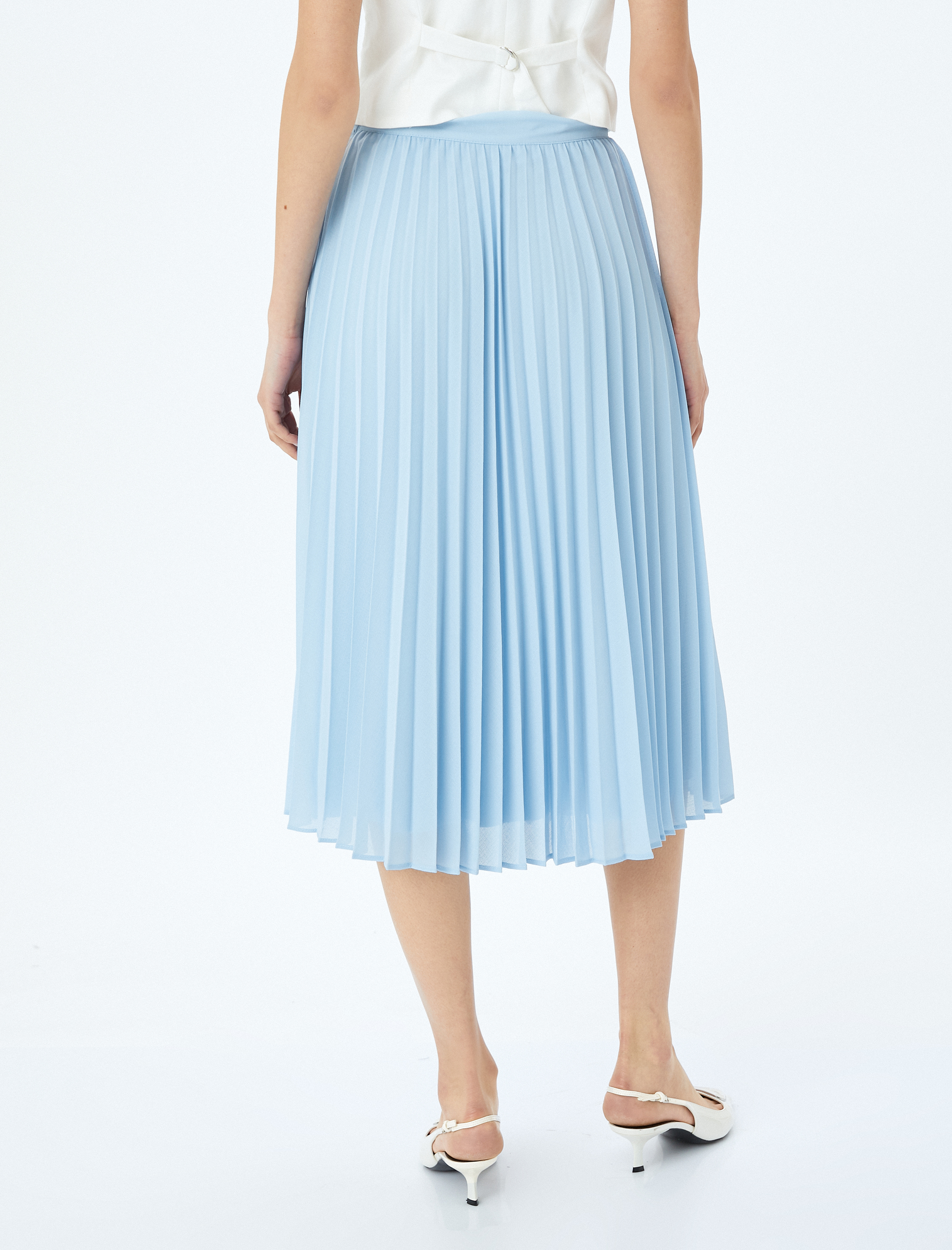 Astarlı Standart Bel Midi Boy Pileli Etek