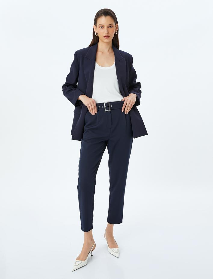  Cepli Kemerli Yüksek Bel Cigarette Kumaş Pantolon