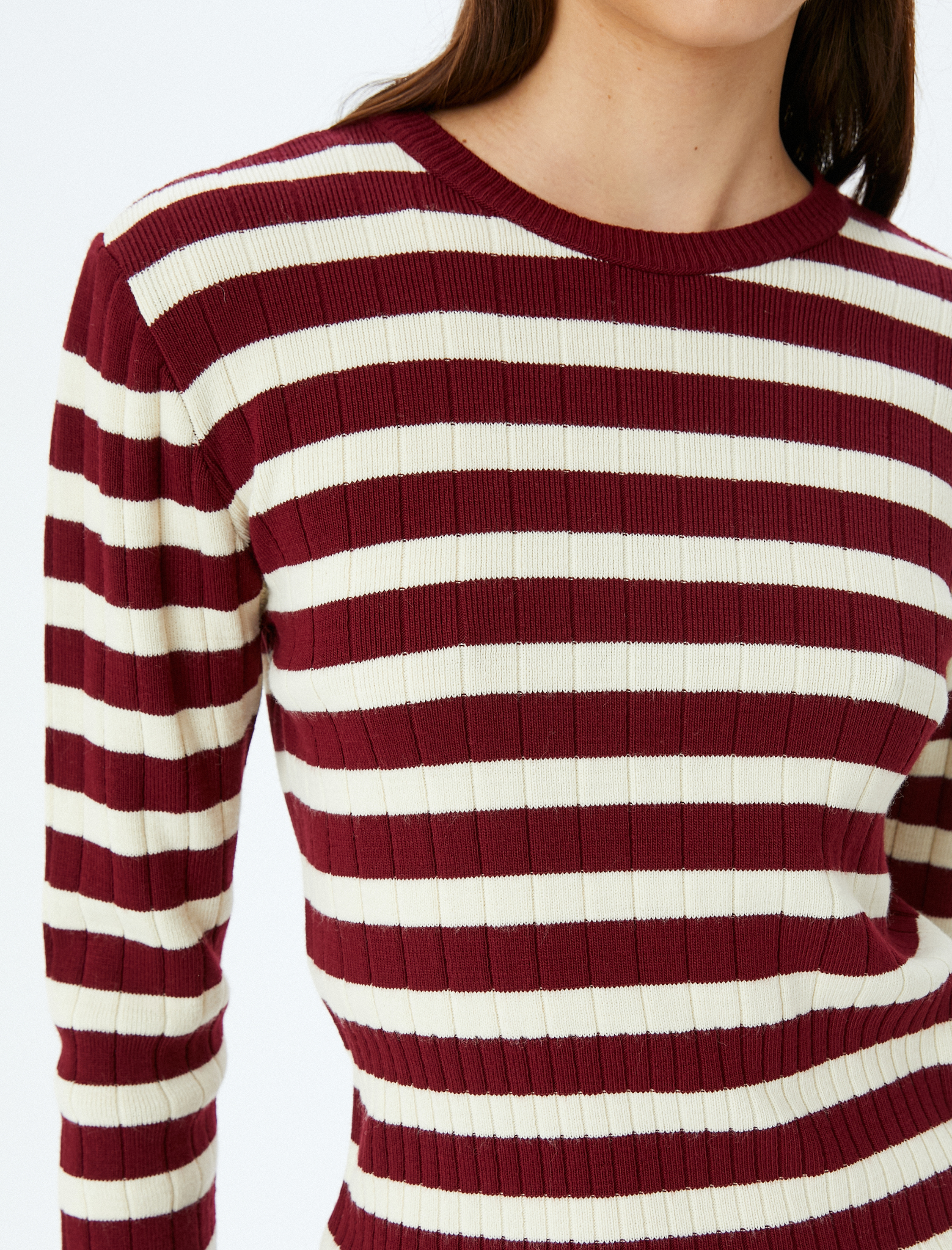 Bisiklet Yaka Uzun Kollu Çizgili Triko Kazak