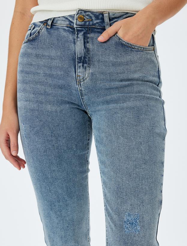 Düz Paça Normal Bel Düğmeli Cep Detaylı Kot Pantolon - Straight Fit Jean_4