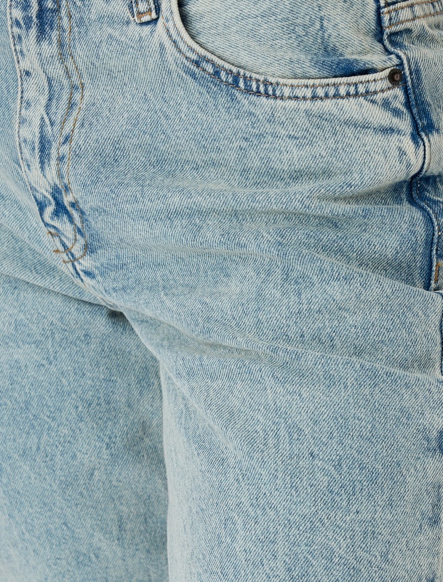Geniş Paça Kemer Detaylı Cepli Normal Bel Kot Pantolon - Wide Leg Jean_5