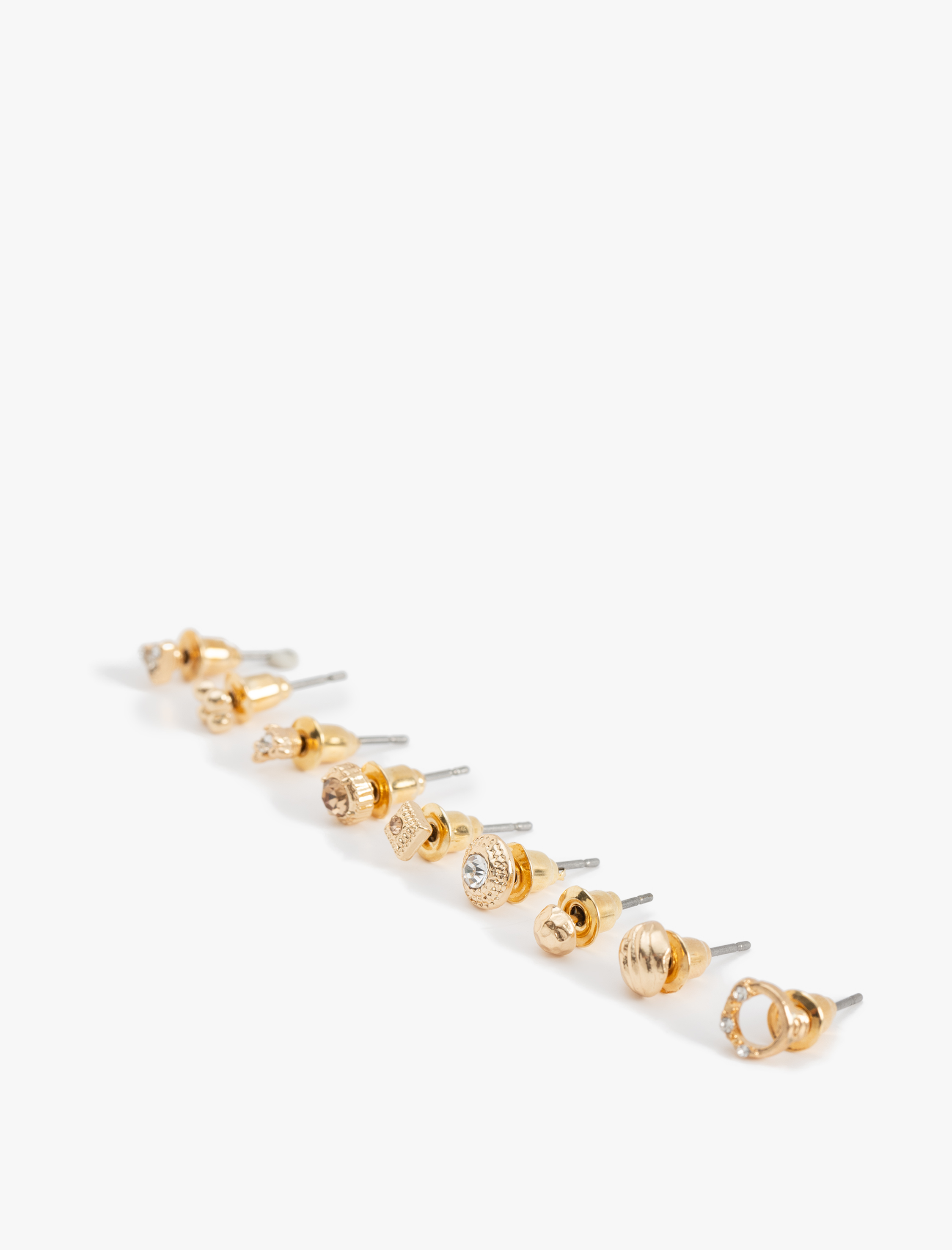  Kadın Taş Detaylı 9'lu Top Küpe Seti