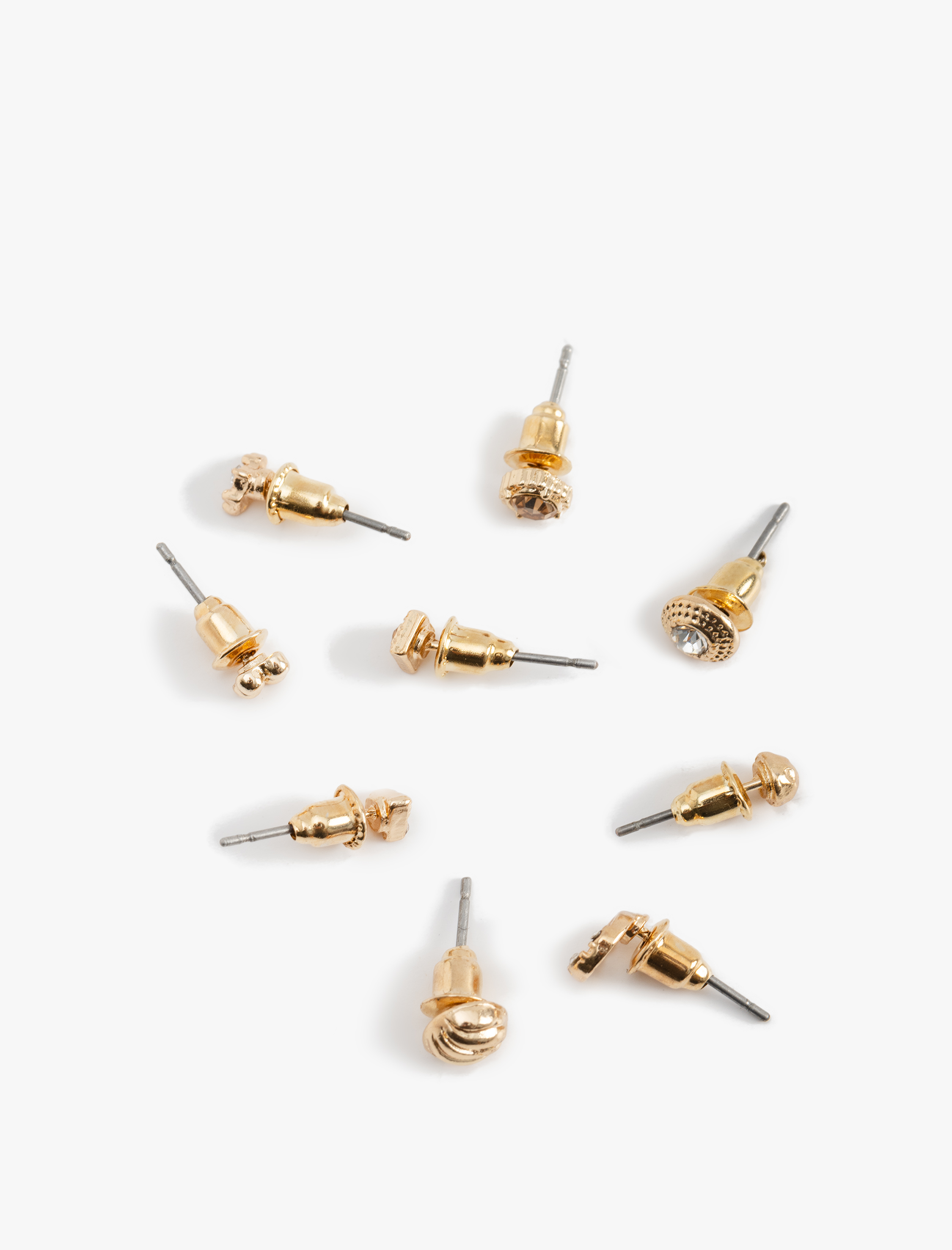  Kadın Taş Detaylı 9'lu Top Küpe Seti