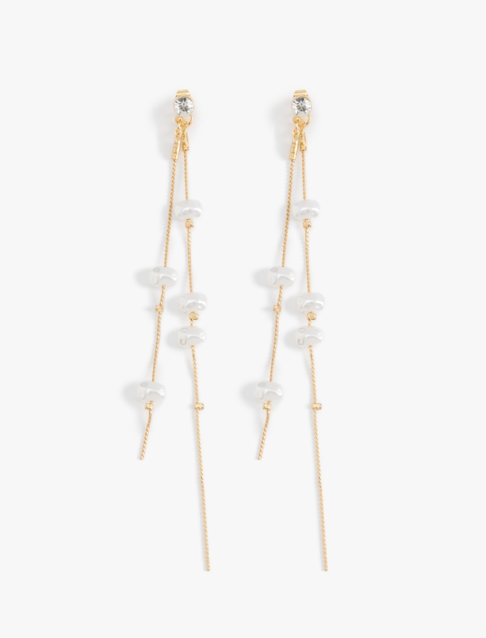 Kadın İnci Sallantılı Zincir Küpe