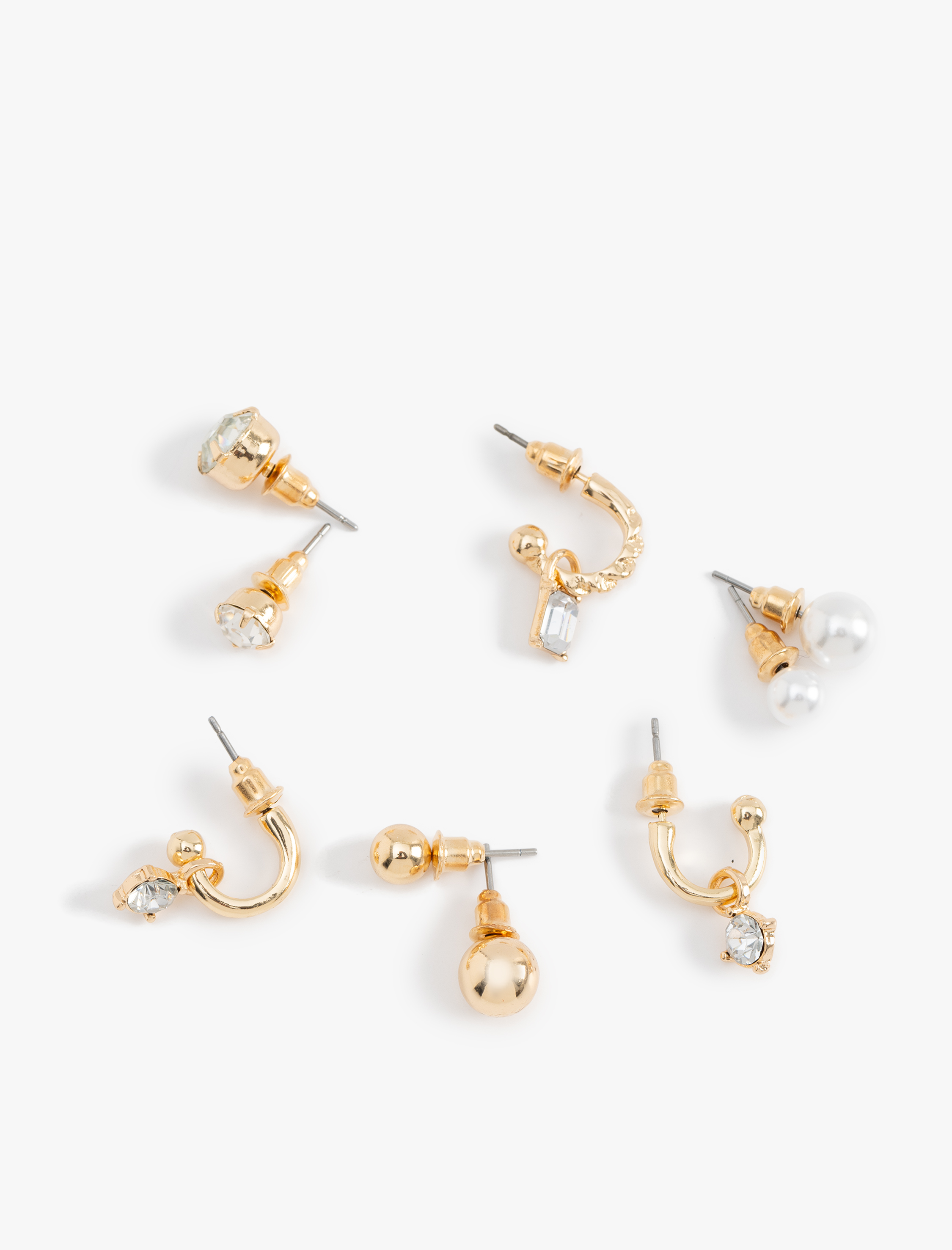  Kadın İnci ve Taş Detaylı 9'lu Top ve Halka Küpe Seti