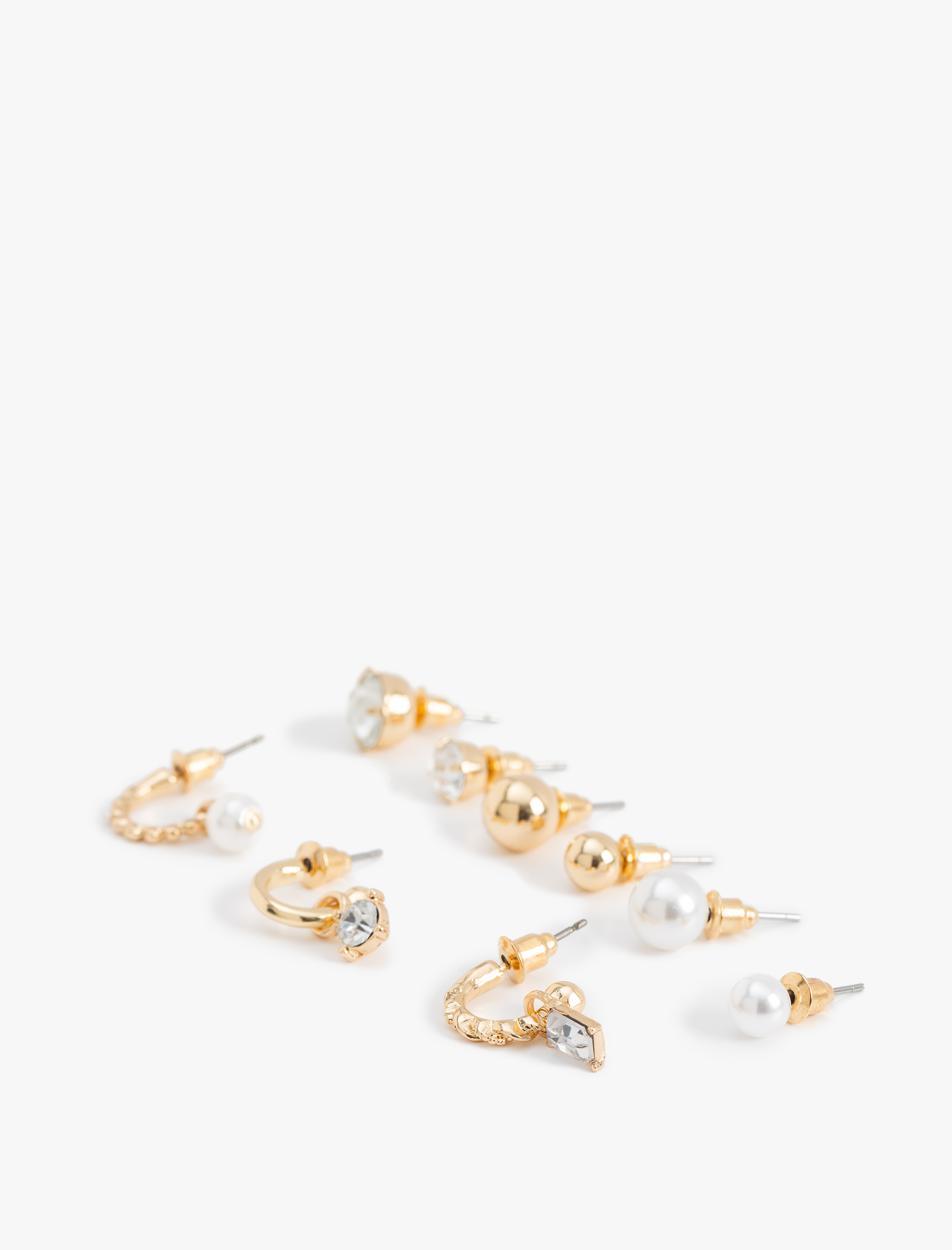  Kadın İnci ve Taş Detaylı 9'lu Top ve Halka Küpe Seti