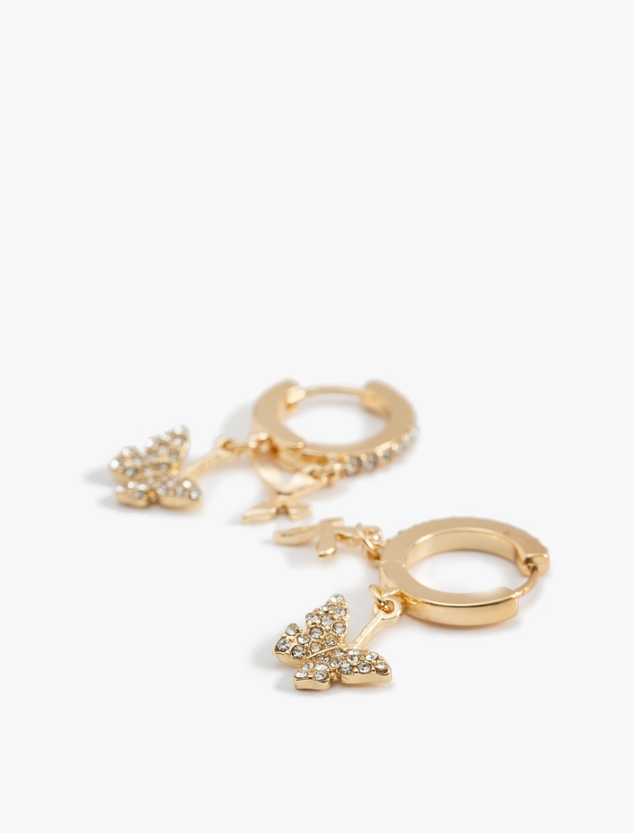 Kadın Taşlı Kelebekli Halka Küpe