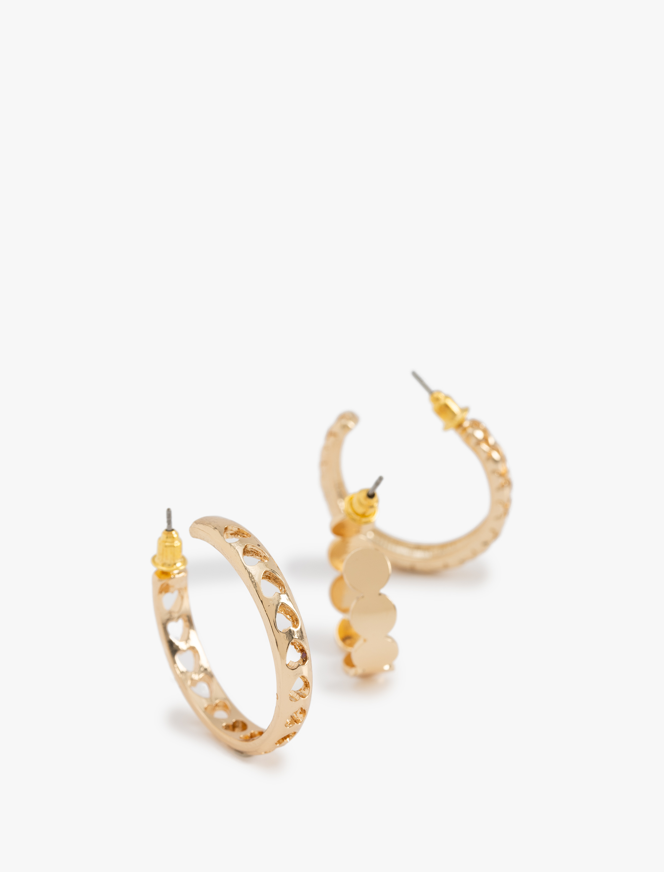  Kadın Kalp Detaylı 3'lü Halka Küpe Seti