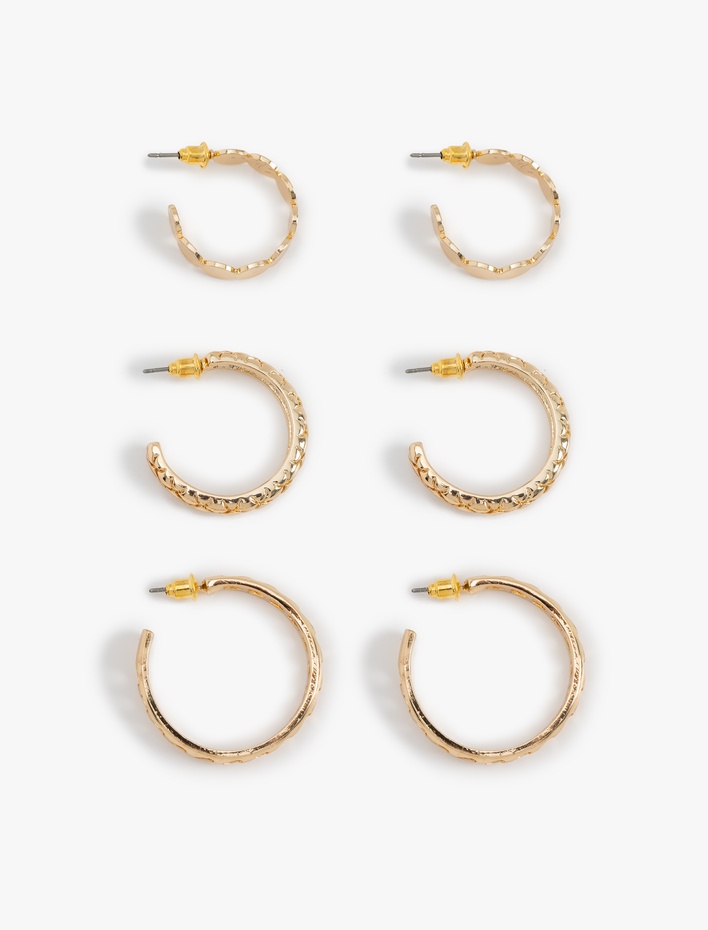 Kadın Kalp Detaylı 3'lü Halka Küpe Seti