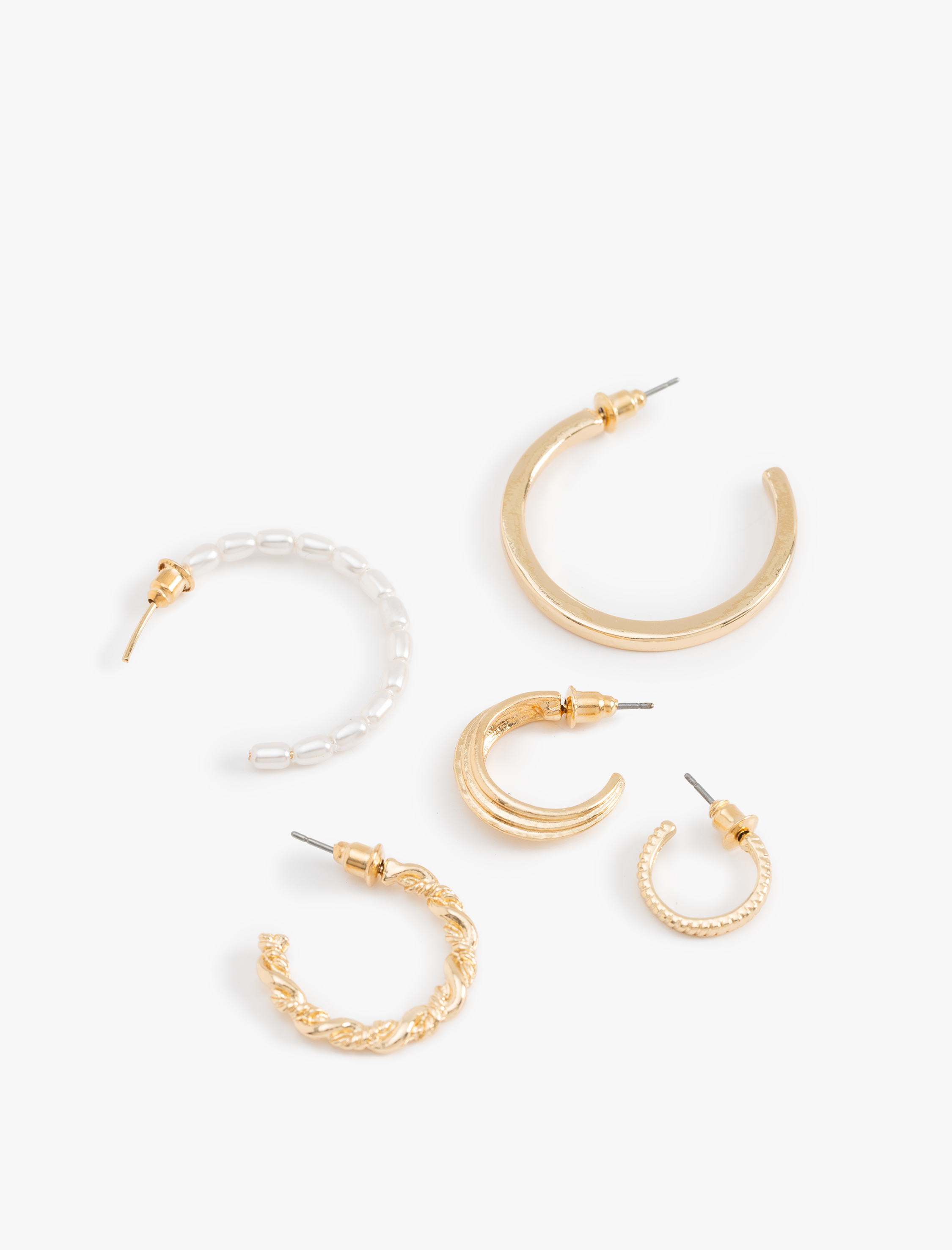  Kadın İnci Detaylı 5'li Halka Küpe Seti