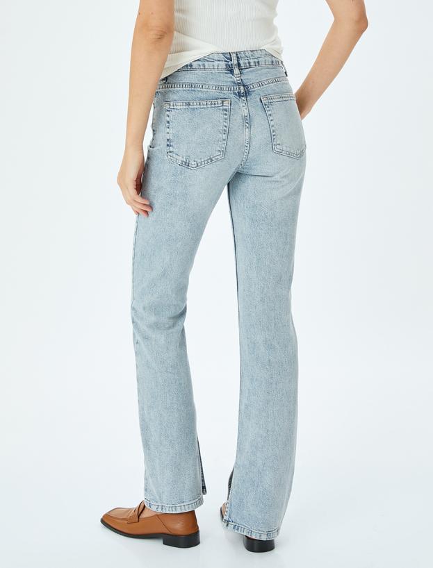 Yüksek Bel İspanyol Paça Skinny Fit Düğmeli Yırtmaç Detaylı Kot Pantolon - Slim Flare Jean_3