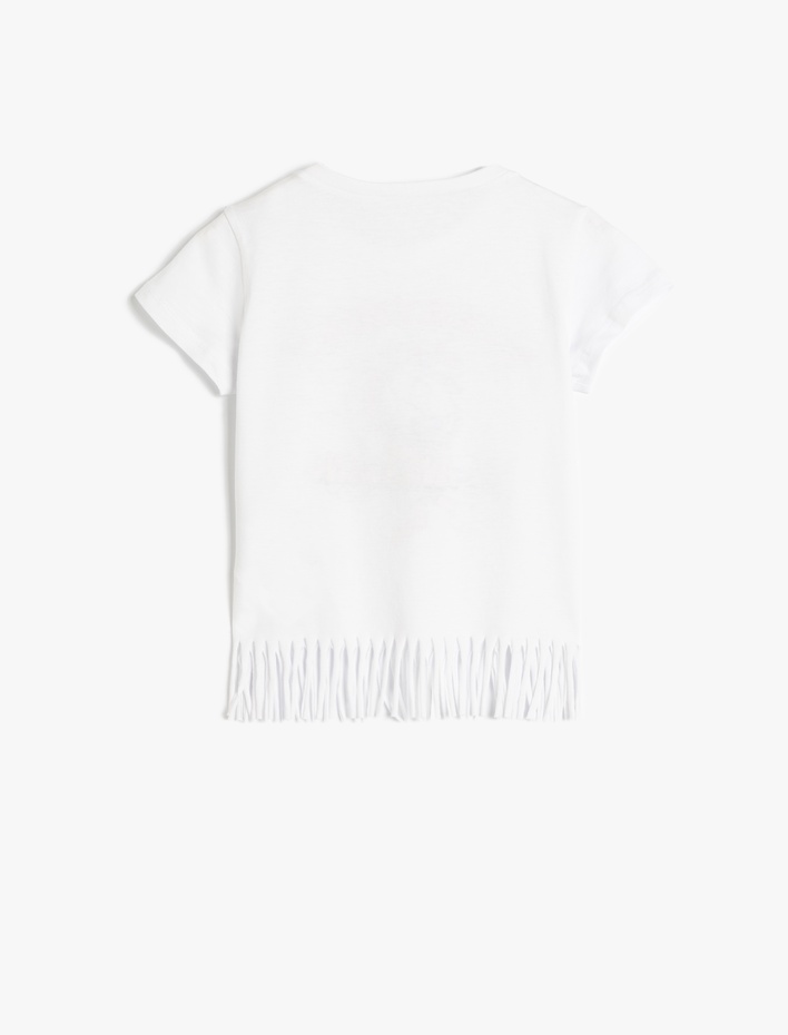 Kız Çocuk Unicorn Baskılı Püsküllü Tişört Kısa Kollu Pamuklu