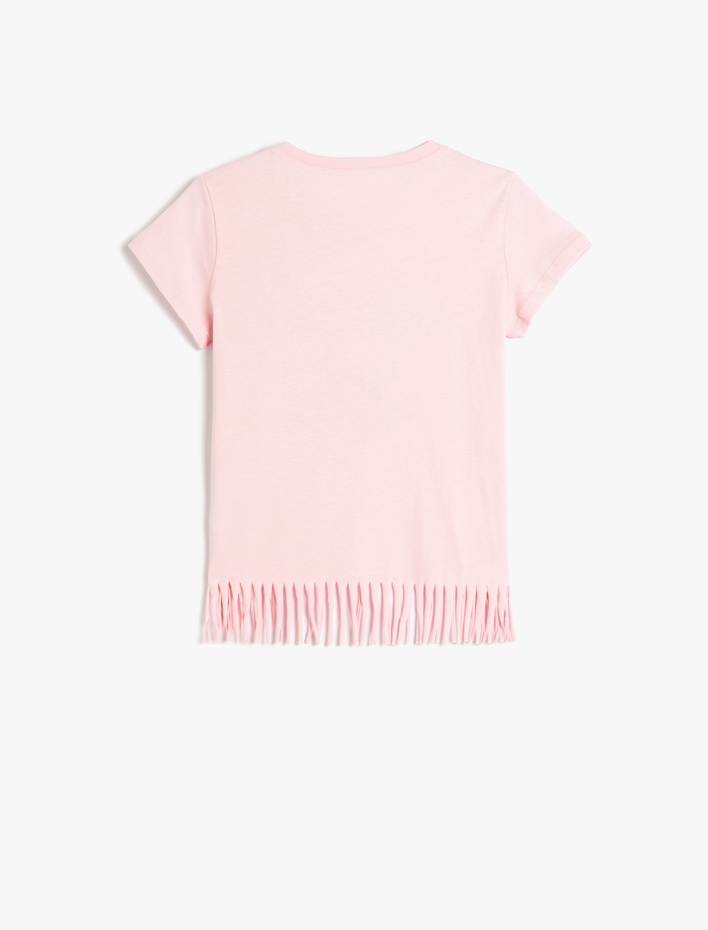 Kız Çocuk Unicorn Baskılı Püsküllü Tişört Kısa Kollu Pamuklu