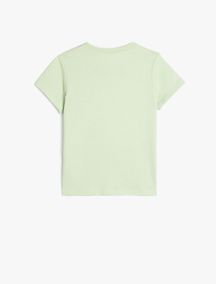 Kız Çocuk Tişört Pullu Payetli Kısa Kollu Papağan Baskılı Pamuklu