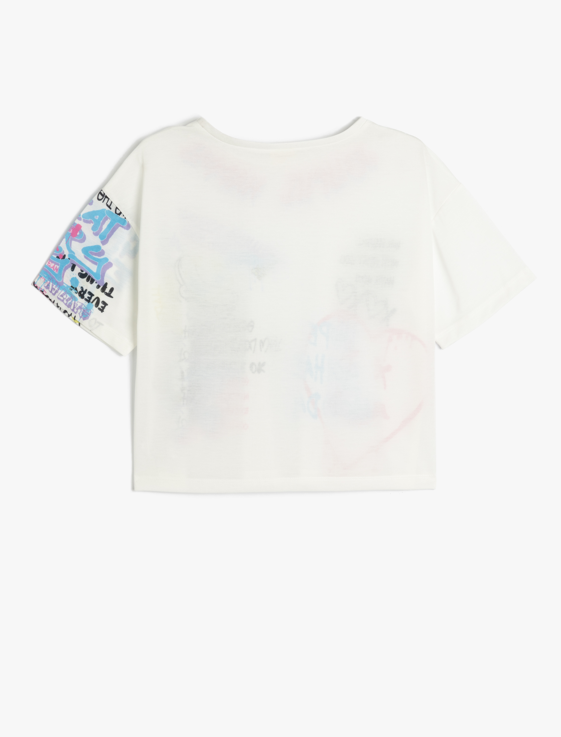  Kız Çocuk Grafiti Baskılı Crop Tişört Kısa Kollu Bisiklet Yaka