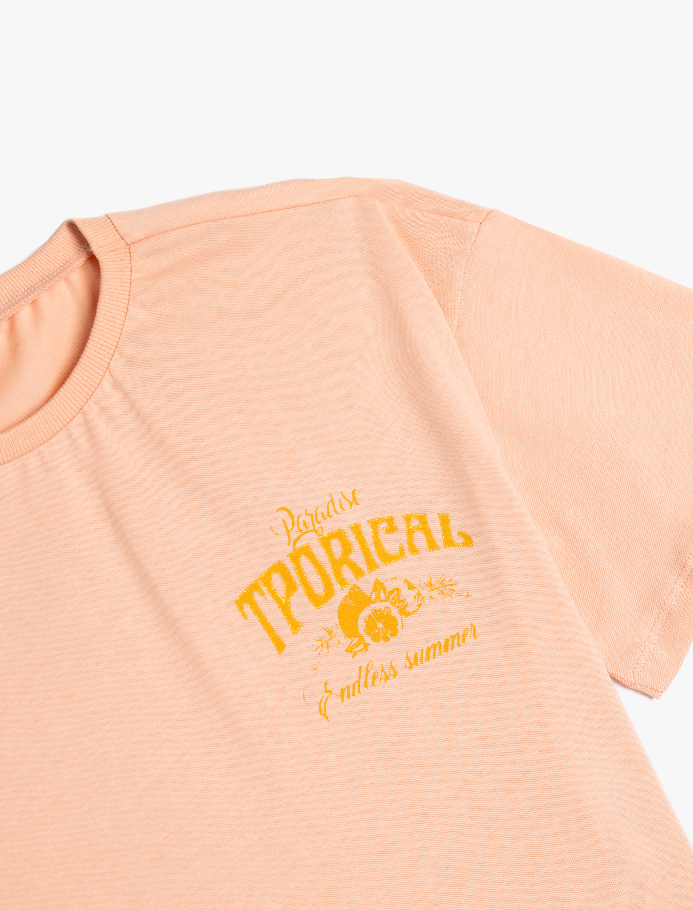  Kız Çocuk Tropik Baskılı Crop Tişört Kısa Kollu Bisiklet Yaka